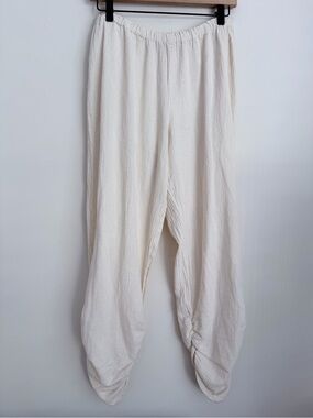 Oh My Gauze! Cream Pants textured crinkled elastic waist